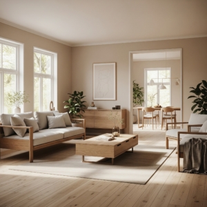 Modern coffee table with hidden storage drawers in a clutter-free minimalist home design